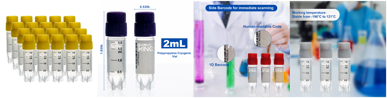 PP 2.0ml Self Standing External & Internal Thread Cryogenic Vials With Side Code PP 2.0ml Self Standing External & Internal Thread Cryogenic Vials With Side Code